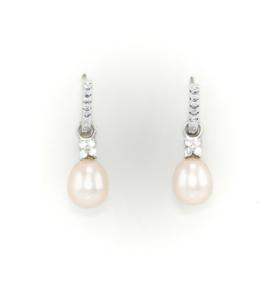 Stříbrné visací náušnice s pravou perlou