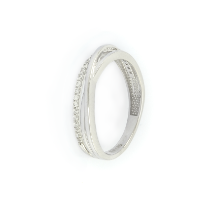 Prsten z bílého zlata zdobený bílými zirkony, velikost 55